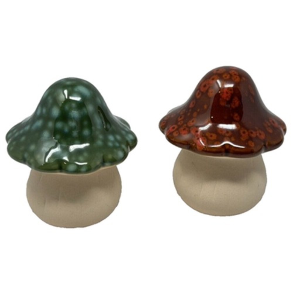 Mushroom Terra Cotta Drip Glass Brown & Green Ceramic Décor‎ Set Cottagecore